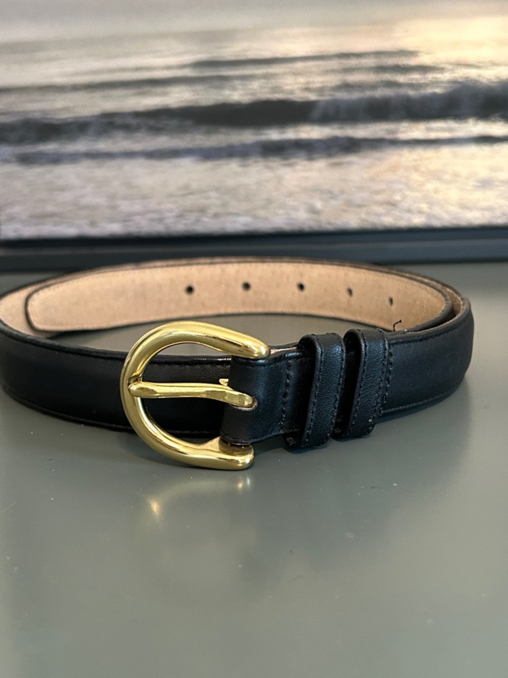 Lands End Black Leather Belt.  EUC